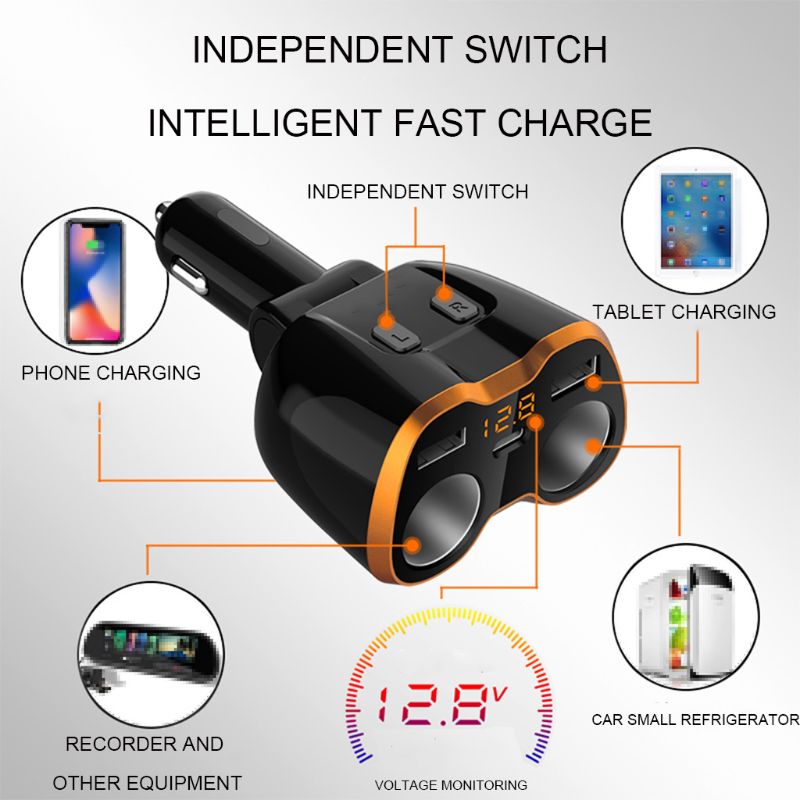 Usb autolader sigarettenaansteker splitter adapter 2 stopcontact type  c 4.8a multi-stopcontact yhq