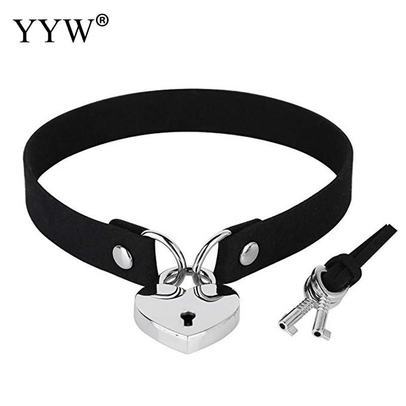 Fluwelen Choker Ketting PU Lederen Kraag Punk Sieraden Hart Charme Hanger Plated Punk Stijl Vrouwen Lock & Key Anniversary