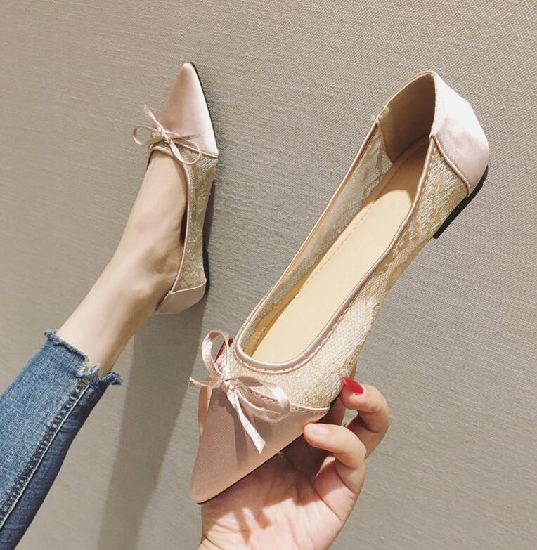 Zapatos planos de verano para mujer, zapatos transpirables de encaje de malla, zapatos planos de Ballet para mujer, cómodos zapatos náuticos de punta estrecha, zapatos planos para mujer: Apricot / 8