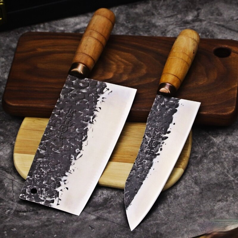 Japanese high carbon steel forged knife, by 30 years of master Tang handmade kitchen knife slicing knife: A-cdBDEF