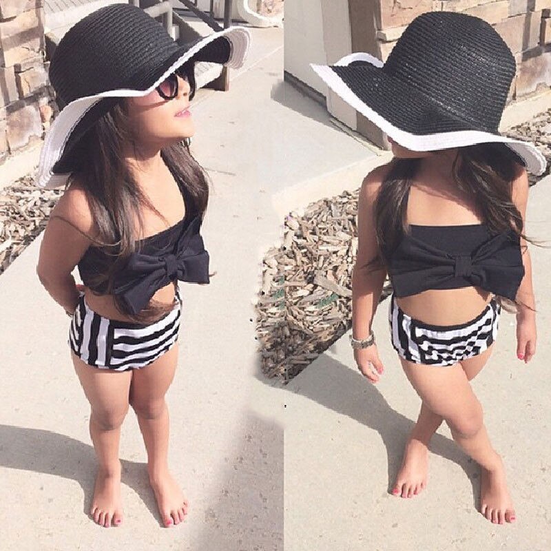 Söt baby barn flicka bikini set badkläder randig triangel rosett simbaddräkt baddräkt stolt prinsessa strandkläder