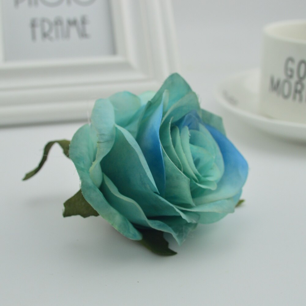100 st silke plast rosor blommor vägg för vaser hem bröllop dekoration tillbehör billiga konstgjorda blommor för scrapbooking: Blå