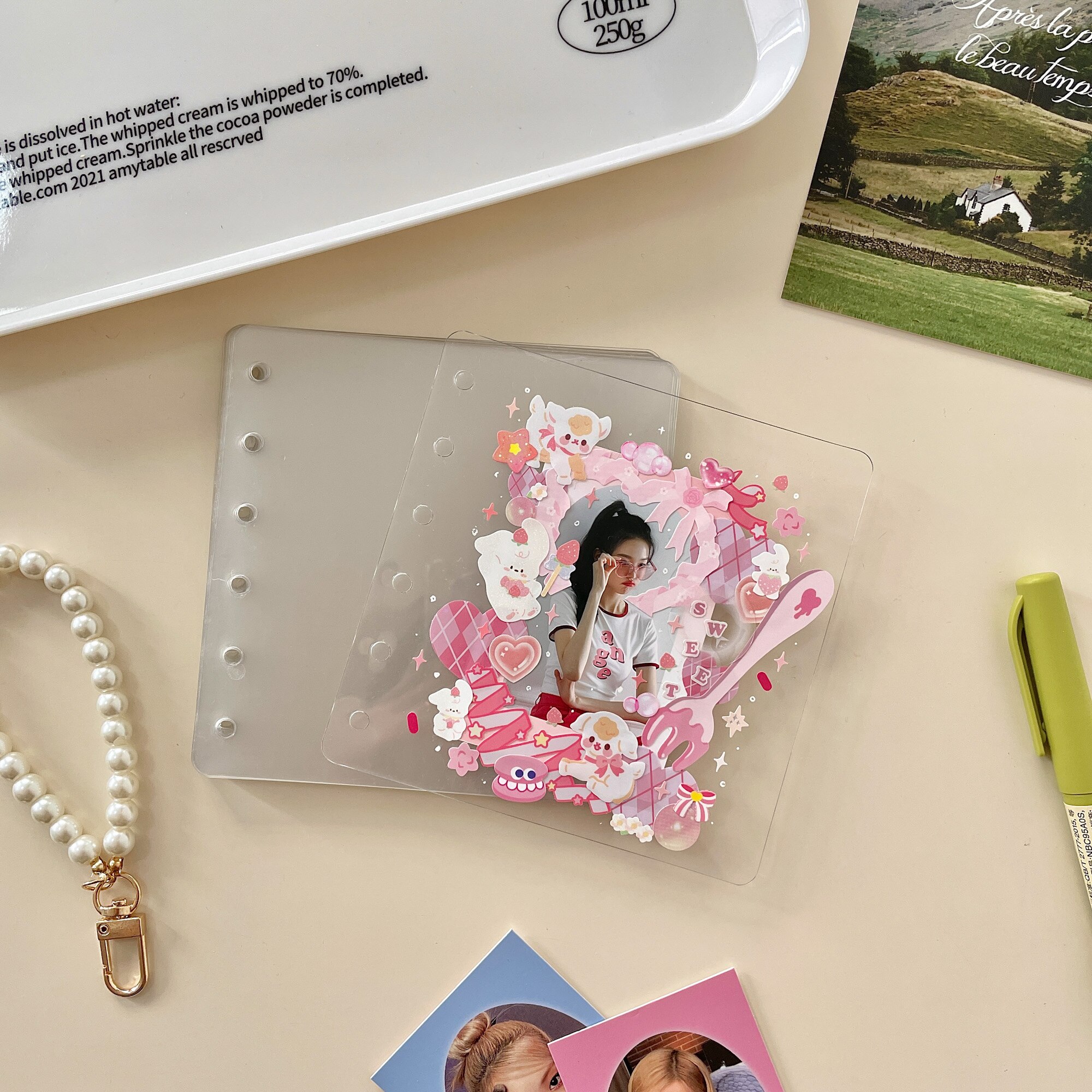 DIY Idol Cards Pink Square Loose Leaf Notebook Clear Photo Collage Card Star Admirer Square Binder 꾸미기 Korean Stationary: 20pcs PVC Cards