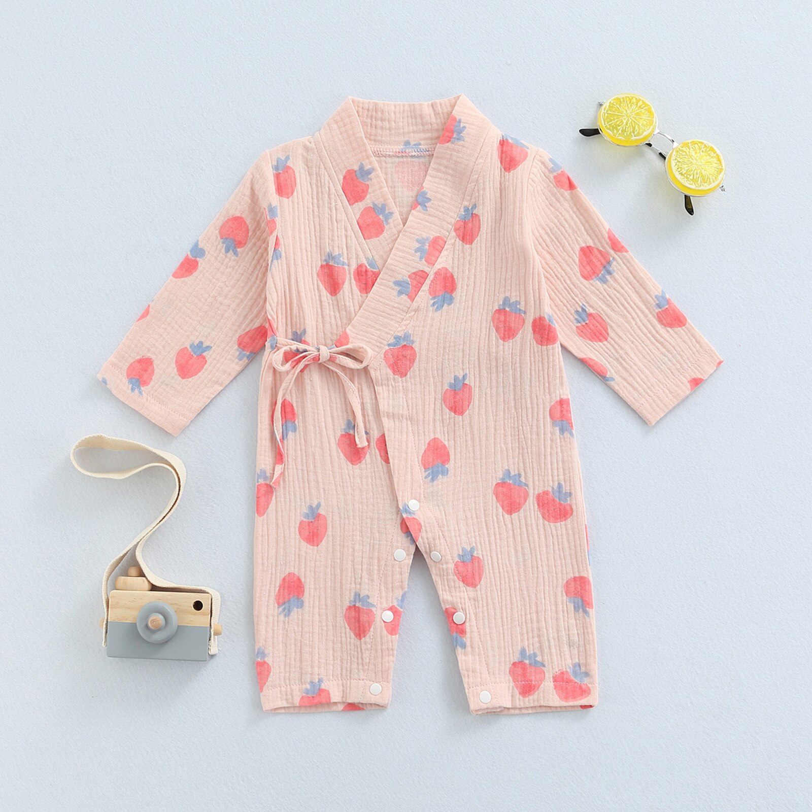 Pasgeboren Baby Meisjes Jongens Romper Gewaad Nachtkleding Katoen Linnen Casual Lange Mouw V-hals Peuters Kruis Knop Print Jumpsuit