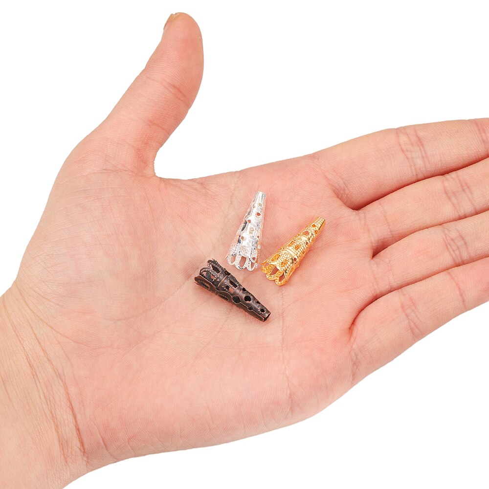 50pcs/lot Rhodium Alloy Bugle Cone Bead Caps Crystal Pendulum pendant End Cap For DIY Jewelry Making Supplies Findings