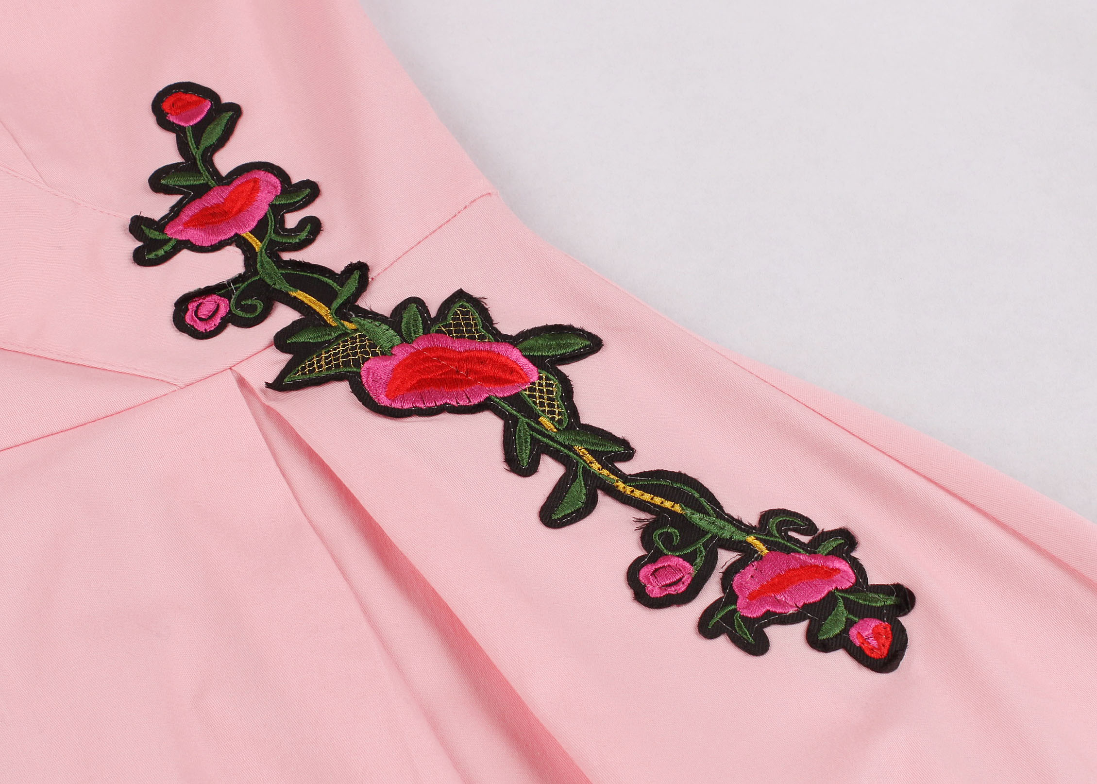 bordado Floral mujeres vestido Retro estilo Rosa escote corazón mangas cortas 60s Vintage vestido verano Vestidos