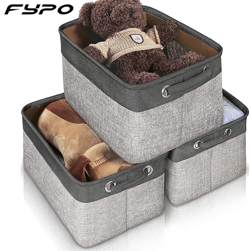Storage Basket Bin , Large Cube Storage Box Linen Fabric Built-in Soft Lining Foldable Organizer with Handles