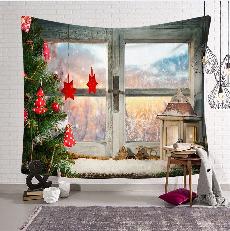 Tapisserie murale en tissu imprimé de noël | Tapisserie psychedelique à la , décoration murale Festive pour la maison: 4