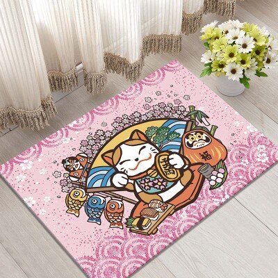 Lucky Cat Printed Floor Mat Door Mat 40x60cm Velvet Bathroom Non-slip Carpet Kitchen Living Room Floor Mat Home Decoration Mat .: H07