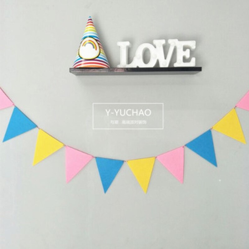 Triangle multicolore drapeaux enfants chambre enfants décor à la main un lit de couleur unie suspendus tipis bébé chambre décoration murale