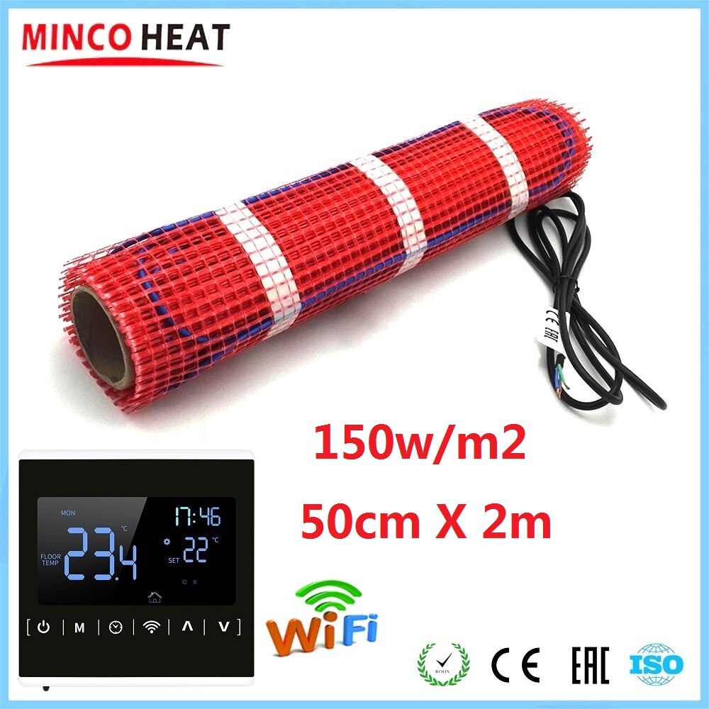 MINCO HEAT 50cmX2m 1m2 Underfloor Heating Warm Mat 150w/m2 Electric Heater Under Tile with Smart WiFi Thermostat