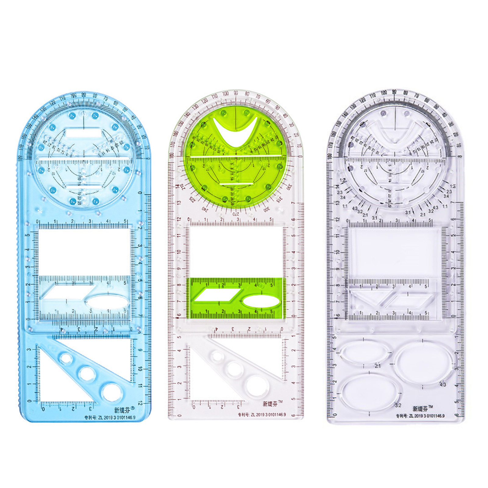 1pc Geometric Ruler Drawing Template Art Construction Architect Stereo Geometry Circle Drafting Measuring Scale Ruler: N