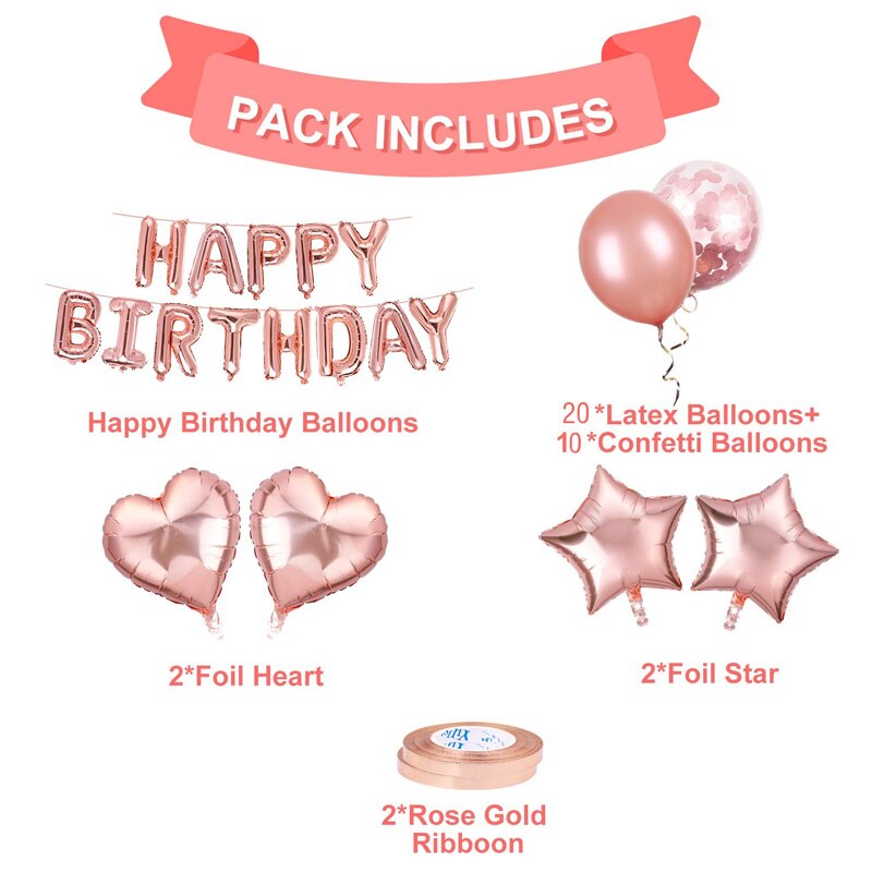 Rosa guld tema grattis på födelsedagen bokstäver fest dekoration folie ballonger set baby shower ballong firande dekor tillbehör