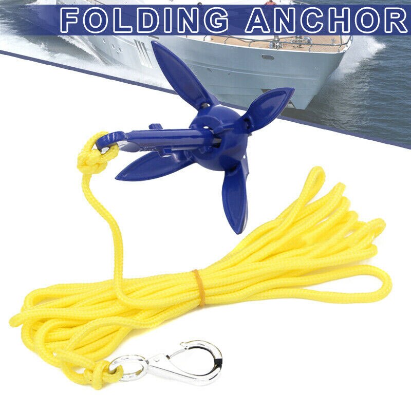 4-Tine R Owing Boats Folding Anchor Small Boat Anchor Marine Rope Kit for Kayak Canoe Boat Marine Sailboat Watercraft: Default Title