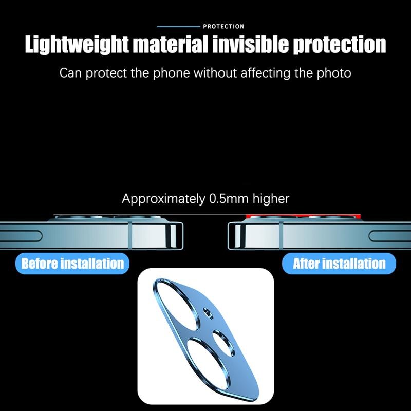 Phone Camera Cover Aluminum Alloy Phone Camera Lens Film Protector, Black, Replacement for iPhone 12