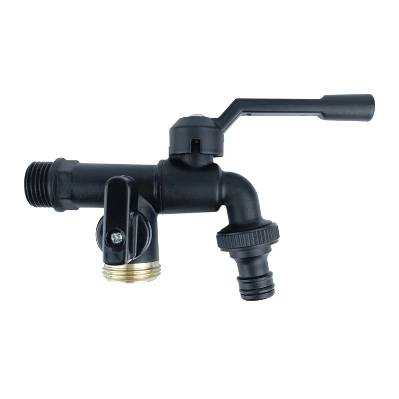 Grifo de manguera de jardín de latón negro, grifos anticongelantes para exteriores con salida doble para lavadora, grifo exterior de 3/4 pulgadas, jardín