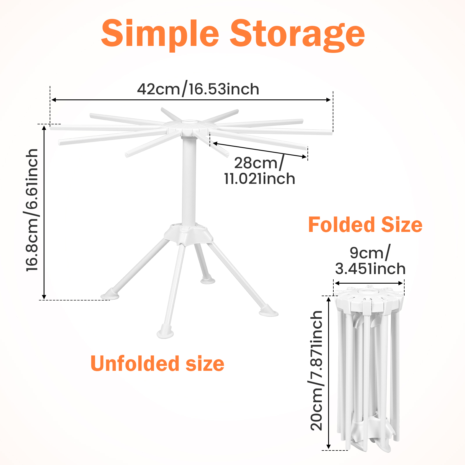Pasta Droogrek Opvouwbaar Pasta Droger Rek Met 10 Armen Draagbare Snelle Set-Up Stabiele Noodle Droogstandaard Voor Thuis Keuken