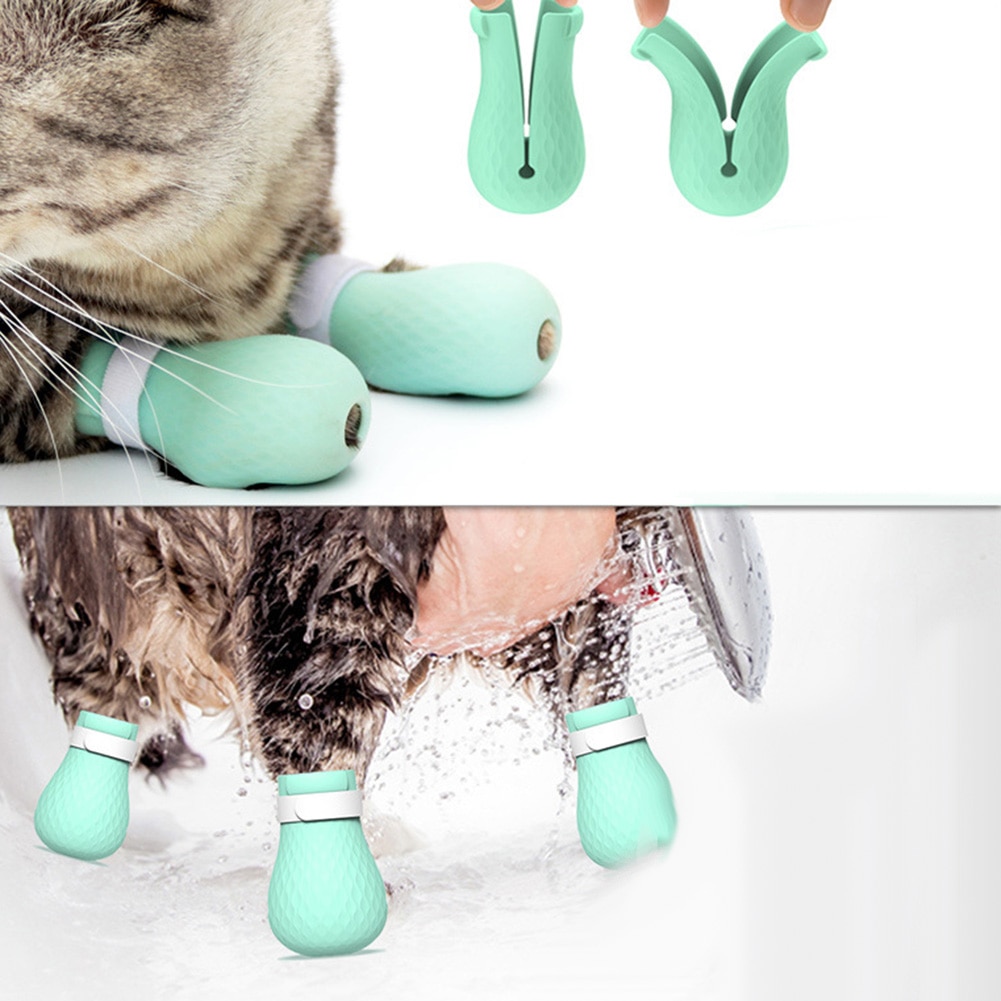 4 stk justerbare kæledyr katte handsker anti ridse sko bad trim negle cover kæledyrsartikler – Grandado