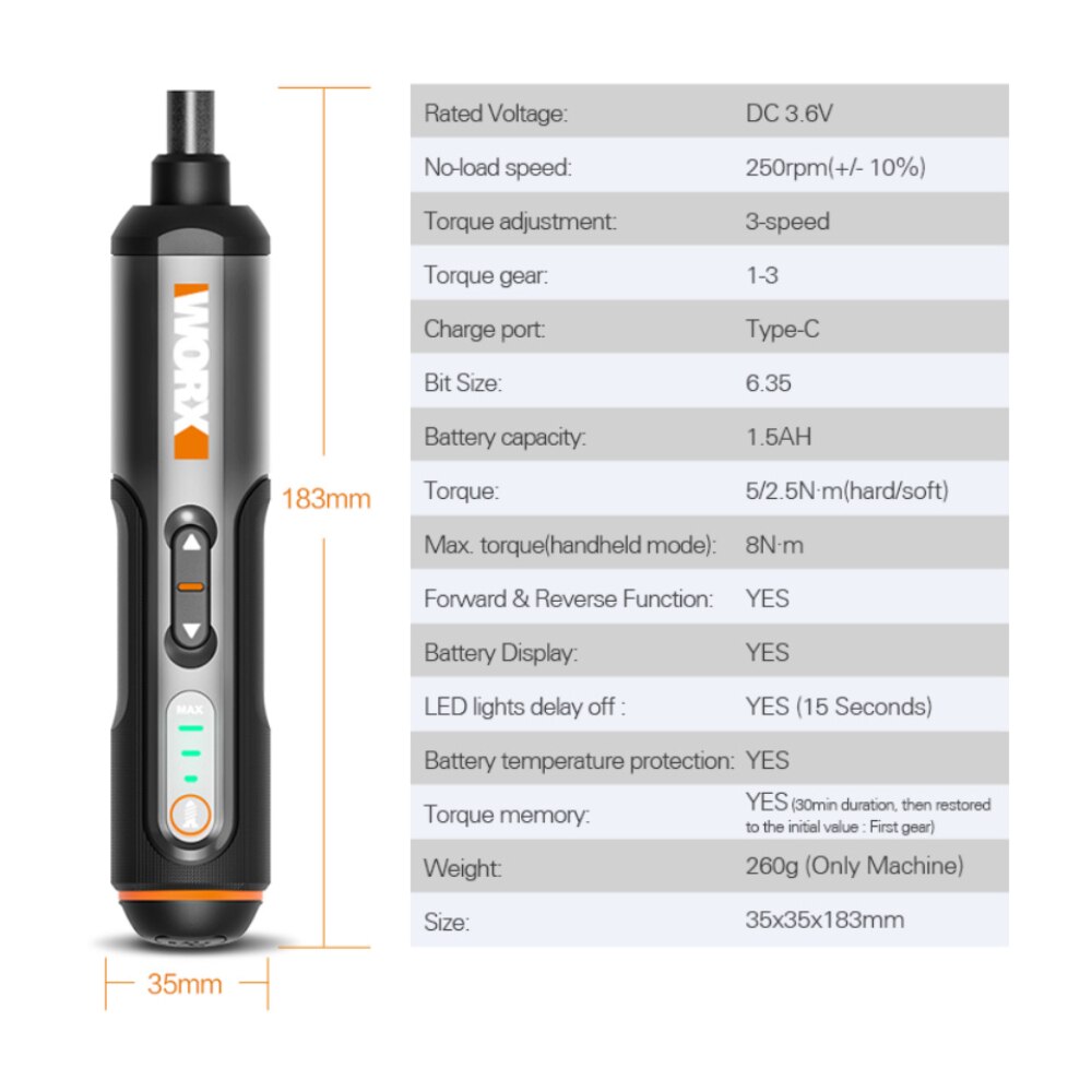 Worx 4V Mini Electrical Screwdriver Set Smart Cordless Electric Screwdrivers WX240 Handle Drill USB Rechargeable pencile