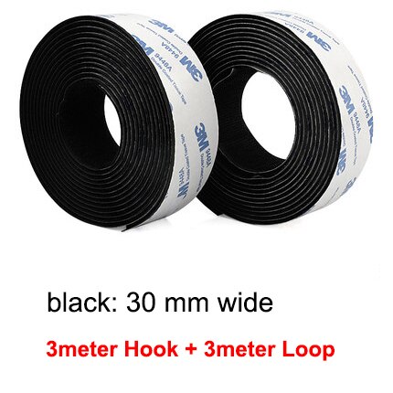 3M/Pair Self Adhesive Hook and Loop Fastener Tape 3M Hook Adhesive Tape Double Sided Sticker Carpet Gripper Pad Wall Mounting: 30mm black