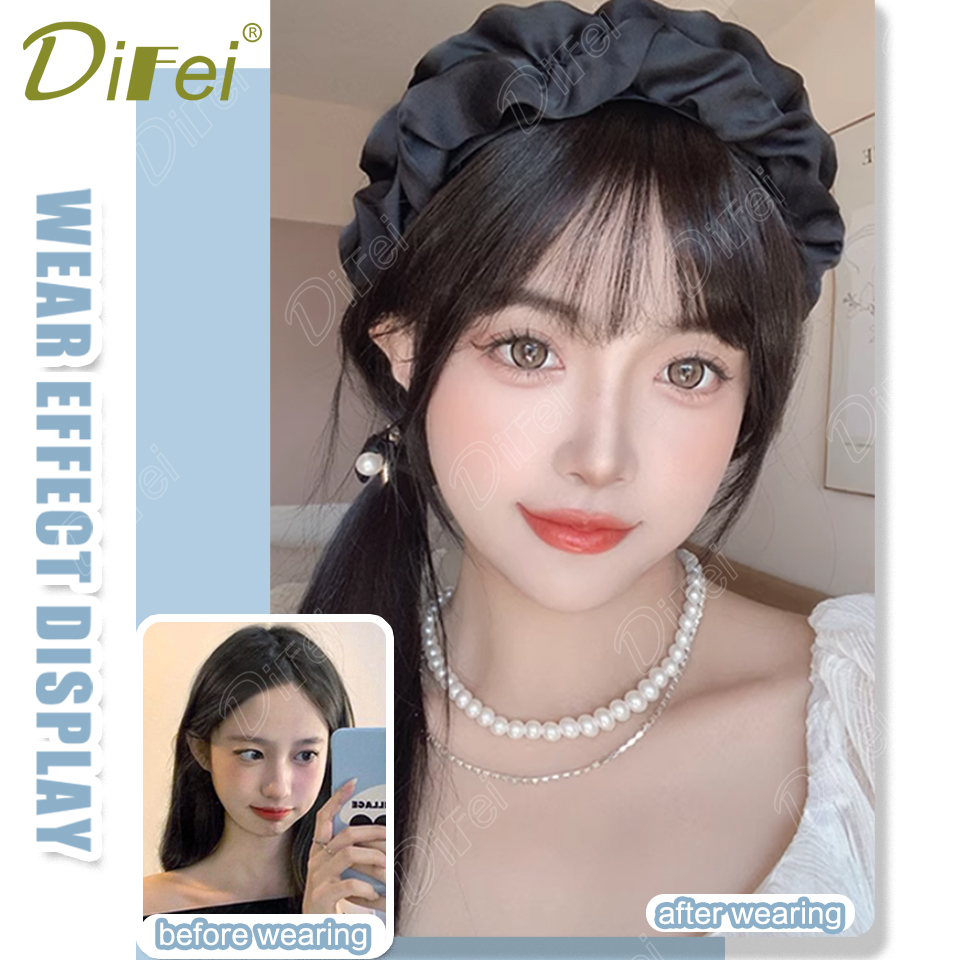 Headband Bangs One Wig Synthetic Wig Black Headband Style with Straight Bangs Hair Suitable for Women Autumn Festival Daily Wear