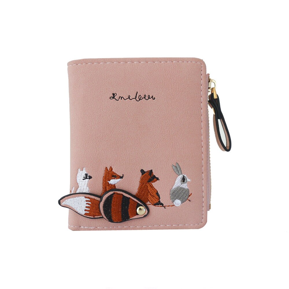 Women Wallet Lovely Cartoon Animals Short Leather Female Small Coin Purse Hasp Zipper Purse Card Holder For Girls #5: Pink