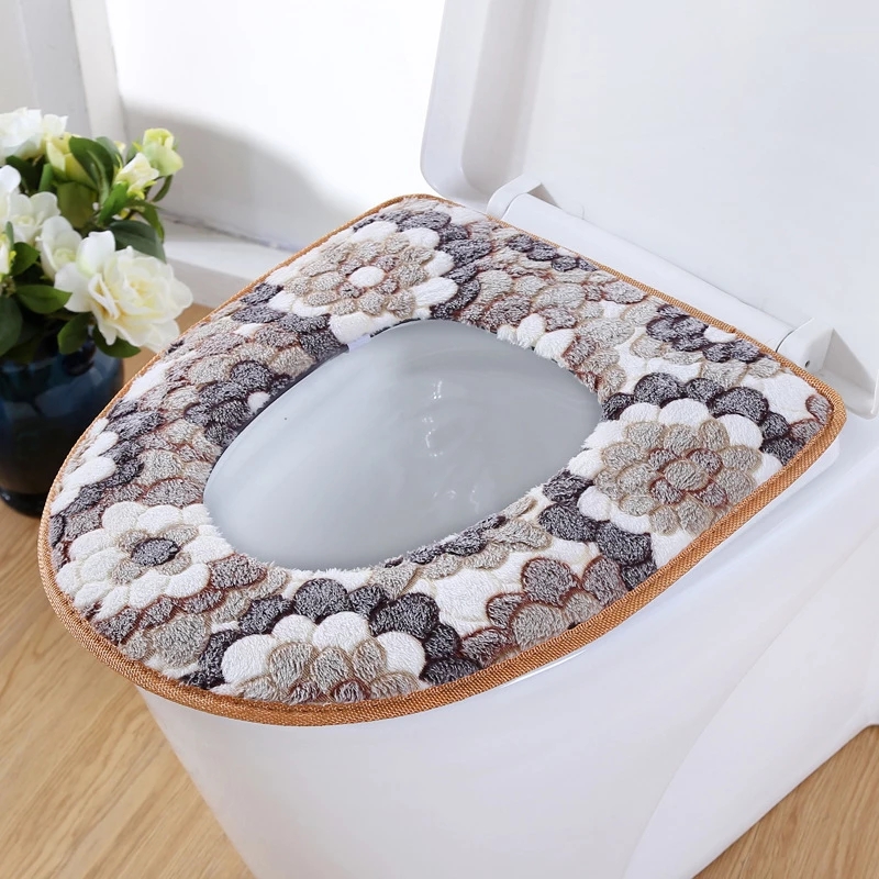 Wc Sitz Abdeckung Weiche Dickere Warme Plüsch Wc-sitz Deckel Pad Hause Dekoration Bathoom schließt matt Mit Reißverschluss Wasserdicht: Braun(Reißverschluss)
