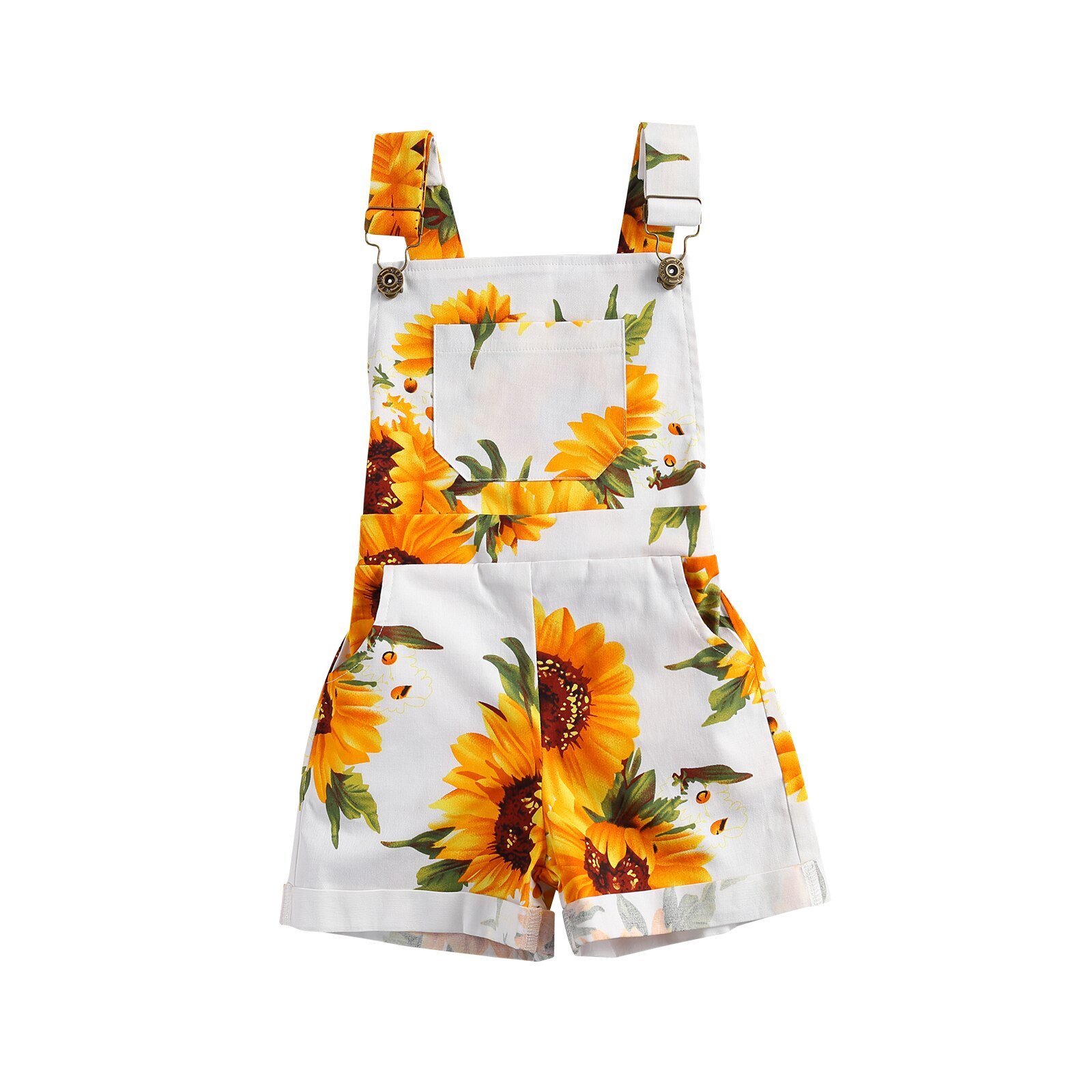 2-7Y Kids Overalls Summer Rompers Sunflower Print Sleeveless Suspender Shorts Girl Jumpsuits Clothing