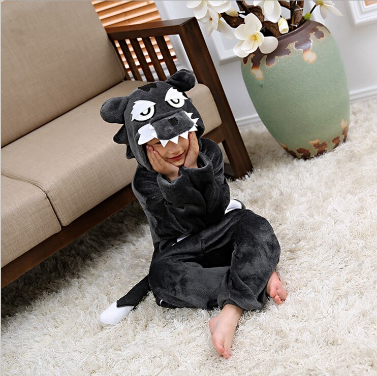 BIKIRUB Kinderen Pyjama Winter Hooded Nachtkleding Jongens Meisje Pyjama Set Kigurumi Leuke Timber Wolf Animal Kids Pyjama Flanellen Pijama