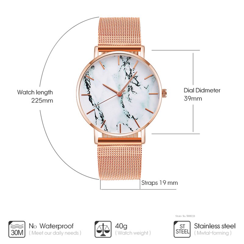 or Rose maille bande créative marbre femme montre-bracelet de luxe femmes montres à Quartz Relogio Feminino directe