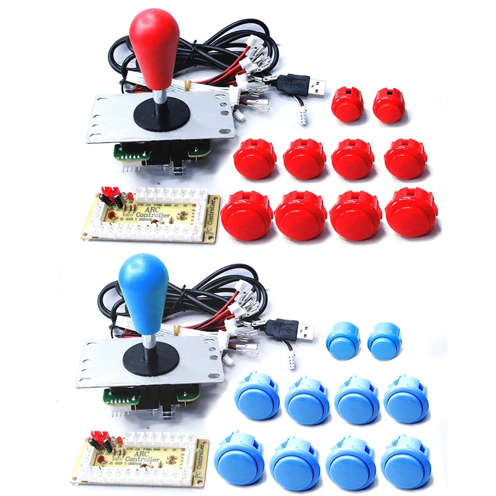 Copie SANWA Machine de jeu Console d'arcade Kit de bricolage boutons poussoirs de Joystick 8 voies pour PC Raspberry Pi contrôleur de carte USB à retard zéro: BLEU CIEL