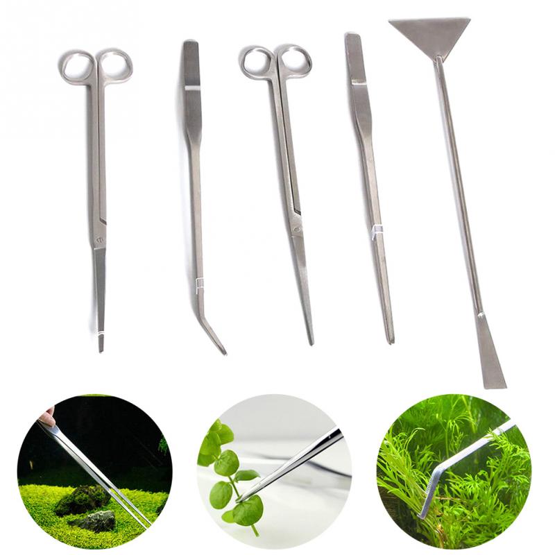 5 pièces ensemble pour aquarium frais et marin plantes vivantes herbe ciseaux pince à épiler Kit pelle Aquarium entretien outils
