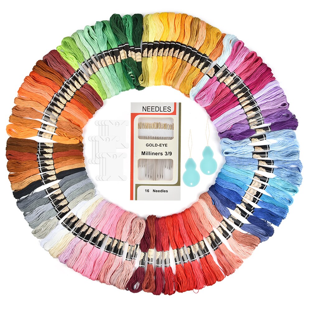 Embroidery Thread 100 Colors Skeins Sewing Cross Stitch Kits DIY Embroidery Needles Supplier for Beginners: Default Title
