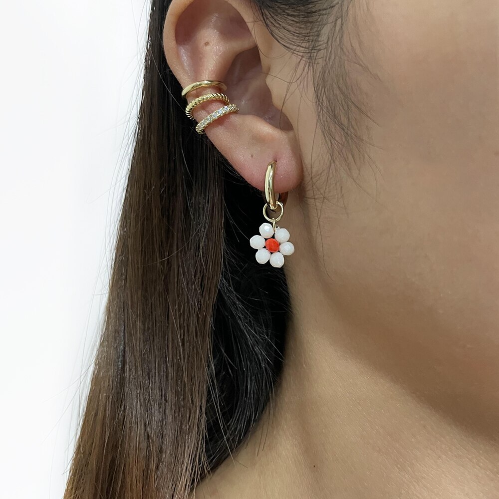 Peri&#39;sbox Boho Candy Kleur Acryl Daisy Hoop Earring Voor Vrouwen Multicolor Cute Flower Charm Huggie Oorbellen Zomer Sieraden