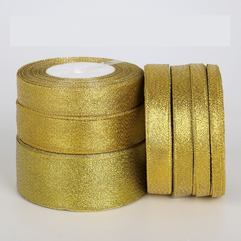 7mm-38mm Om Selectie Glitter Gouden Linten 25 Yards Metallic Glans Bruiloft Kerstversiering Wedding Card wikkelen