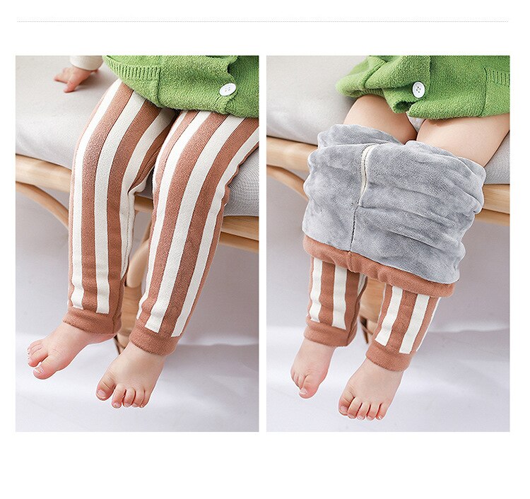 Humor beer meisjes broek kinder streep winterkleding dubbellaags verdikt + fluwelen leggings warme stiksels geregen broek