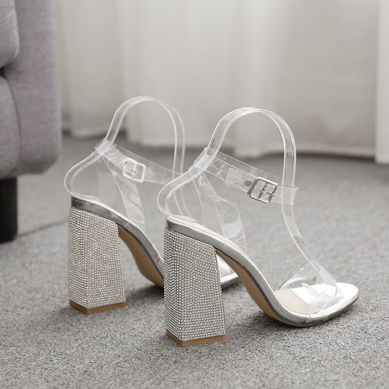 Sandalias de tacón brillante de lujo para mujer, zapatos de plataforma con adorno de cristal transparente, para baile de graduación, Stripper, sexys, para verano,