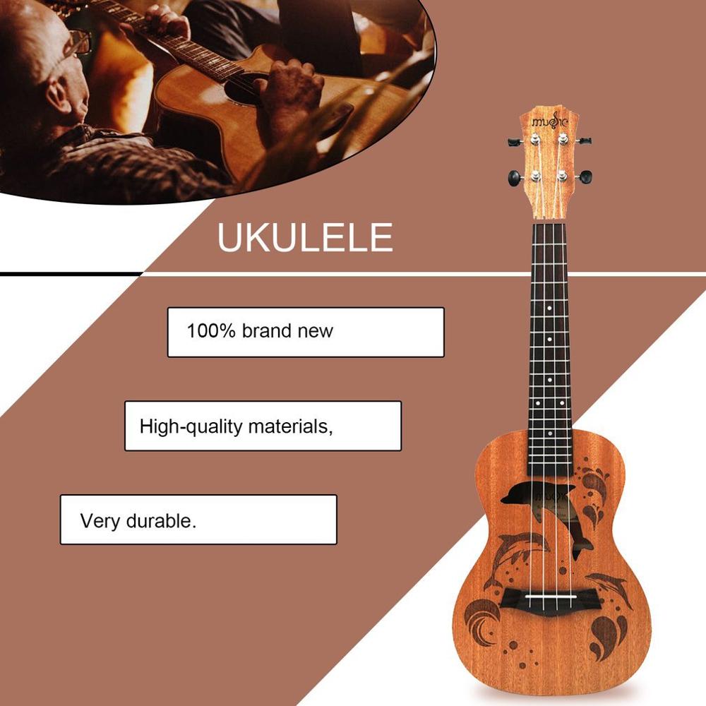 Ukulélé Soprano motif dauphin Uke Hawaii guitare sapélé 4 cordes bois ukulélé Instruments de musique pour débutant