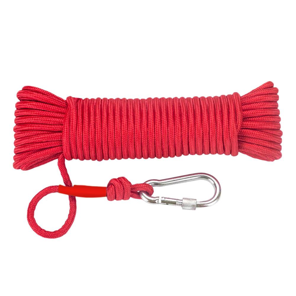 8mm nødtau med klatrespenne magnet fisketau nylon redningstau 20m lengde utendørs sportsutstyr: Hvit