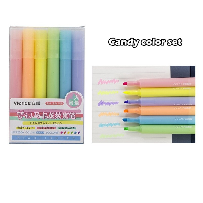 Rotulador subrayador de Color Retro, juego de rotuladores fluorescentes Morandi para dibujar pintura, diario, oficina y escuela, 6 uds., A6846: Candy color set