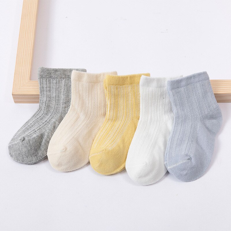 5 Pais/lot couleur unie coton peigné bébé chaussettes casual antidérapant respirant infantile chaussette garçon filles plancher chaussettes: boy stripe / 1-3 years