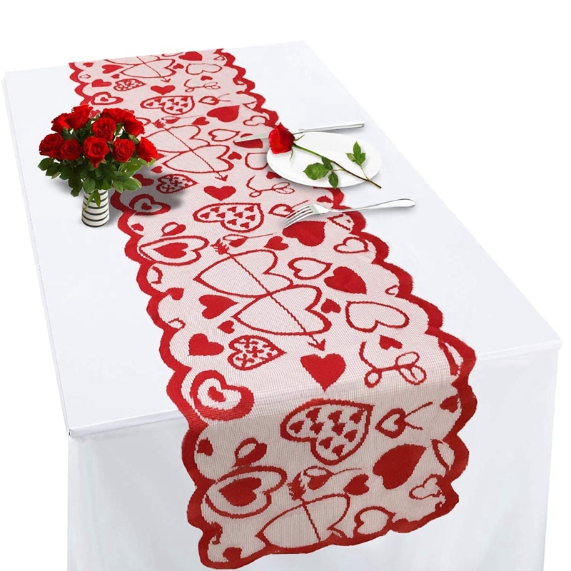 Tafelloper Liefde Rood Hart Valentijnsdag Tafelkleed Runner Cupido Pijl Tafelloper Voor Valentines Wedding Party Decoratie