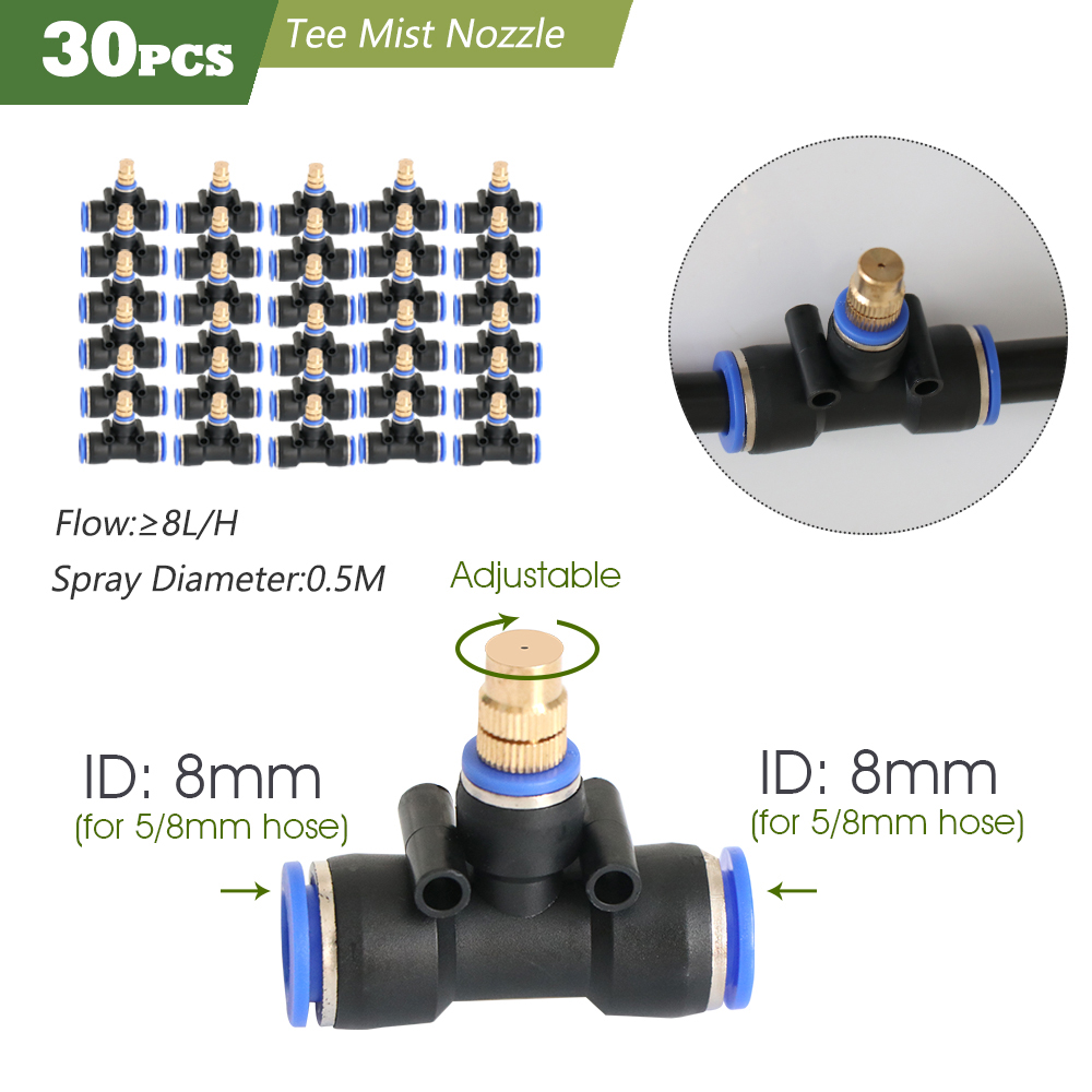 Outdoors Garden Adjustable Brass Nozzle Atomizer Kit 5/8mm Hose Nebulization Humidification Cooling Watering System Lawn Spray