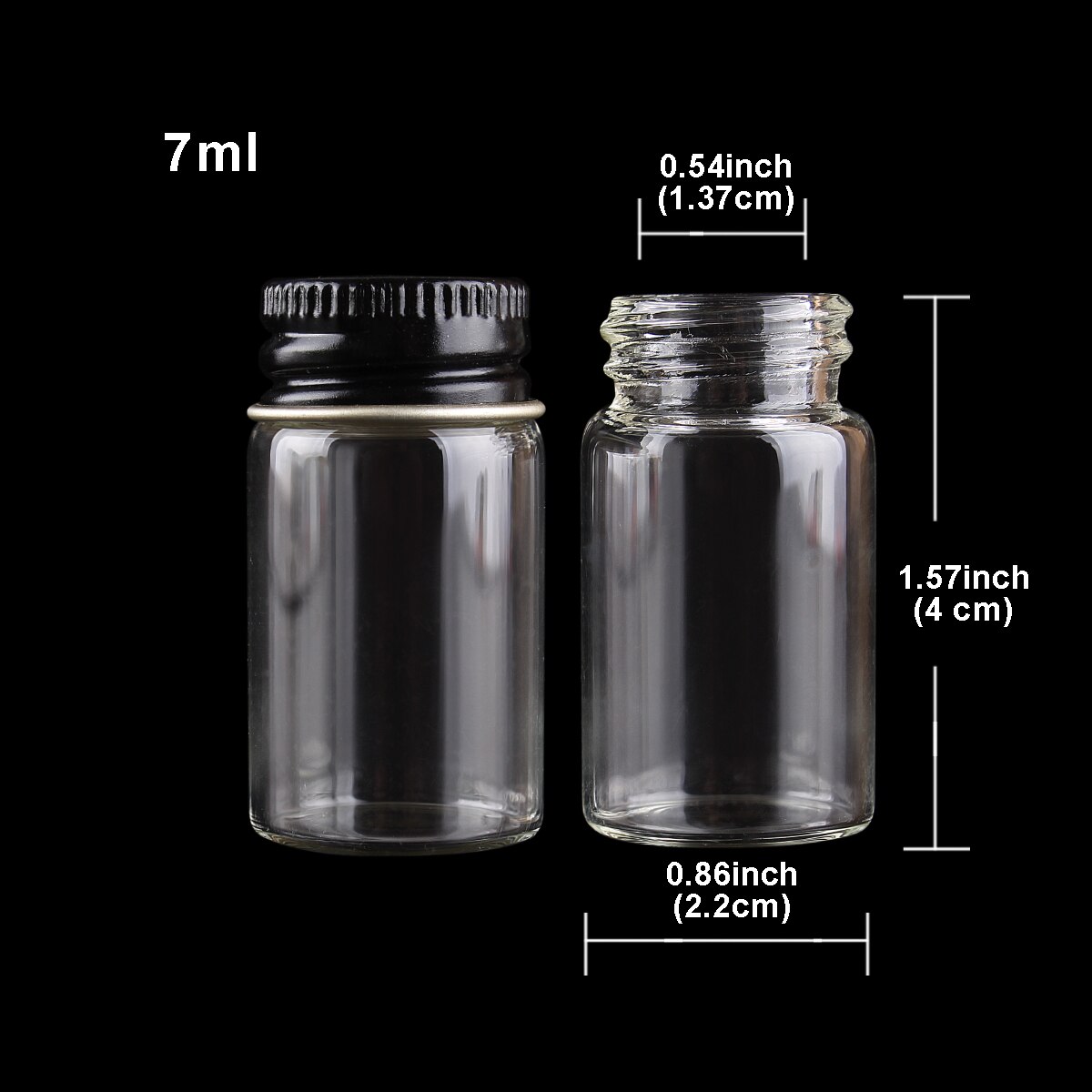 48 Stuks Diameter 22 Mm Glazen Flessen Met Zwarte Aluminium Caps 5-14 Ml Kleine Glazen Potten Wedding Craft 5 Maten U-Pick: 7ml