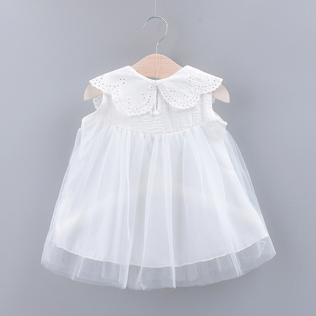 Cute baby girl dress Solid Bow Lace Tulle Party Princess Dress Clothing Pink White Dress for Toddler Kid robe bebe HOOLER