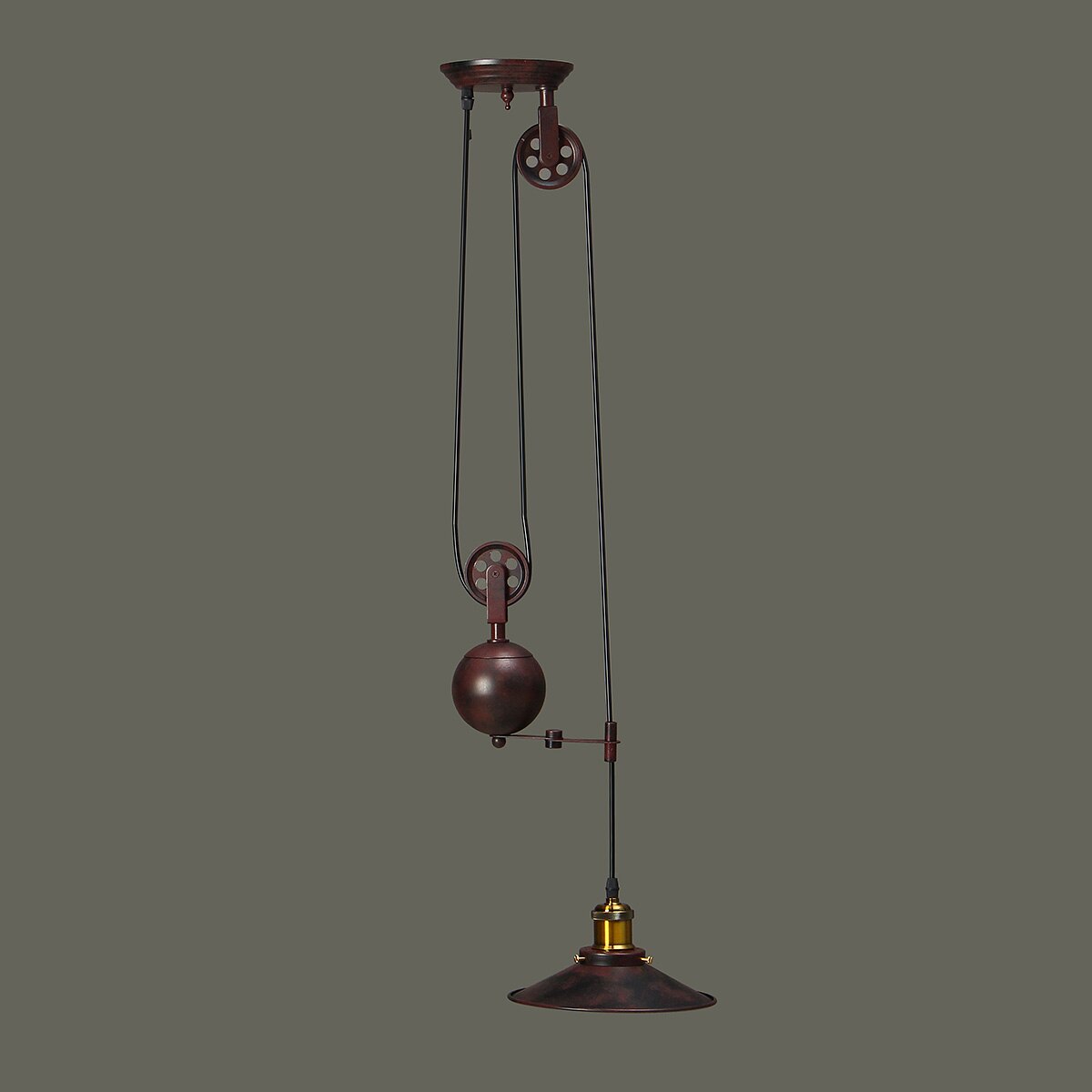 Suspension Westinghouse Chaves - Style Vintage, Poulie Réglable, Abat-jour Marron