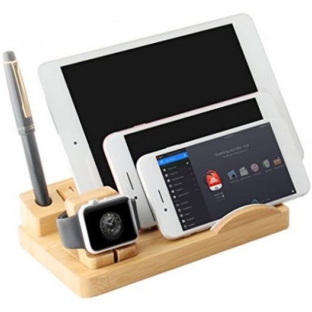 Oplaadstationhouder van bamboehout voor iwatch en dockingstationhouder voor ipod, iphone, ipad en tablets