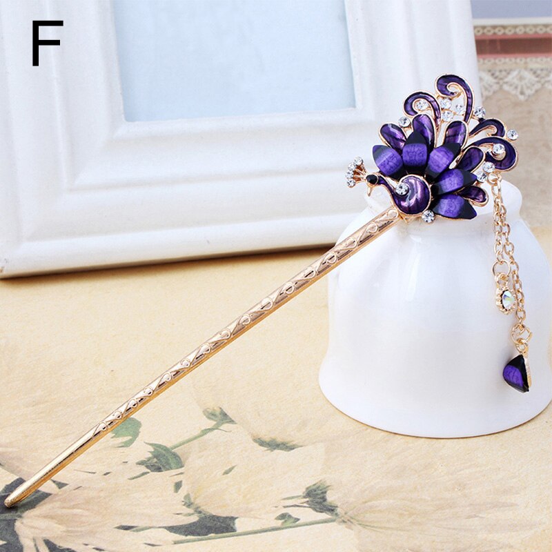 Vintage Hair Stick Pick Chinese Style Chopsticks Ethnic Hair pin Women Hairpins Metal Rhinestone Hair Clip Jewelry Accessories: F