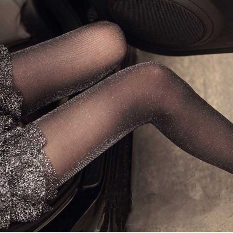 Collant Ultra-fin à paillettes pour femmes, en soie, argenté, brillant, printemps