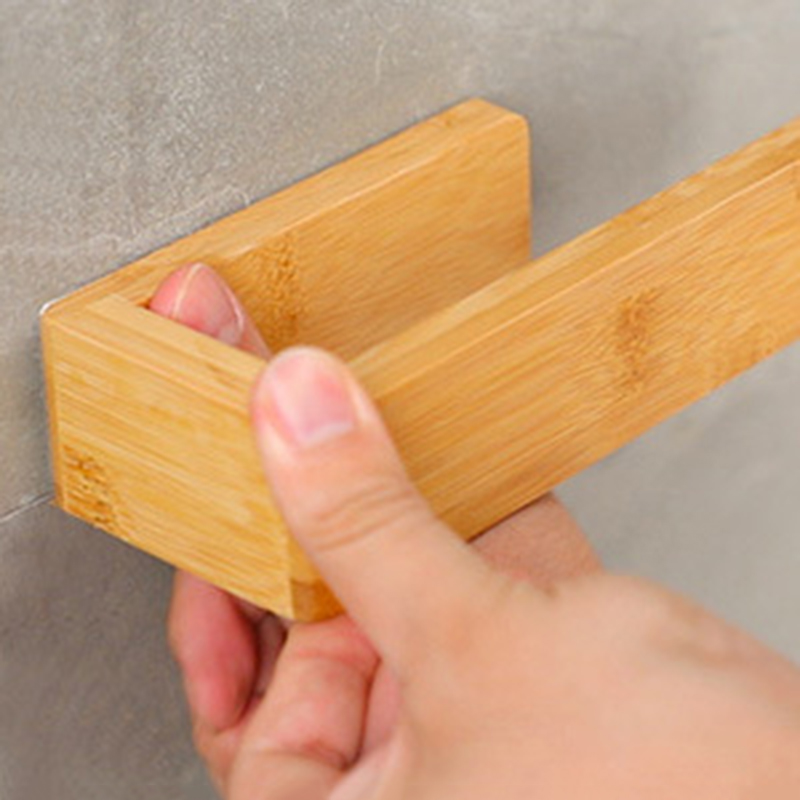 Toallero de madera de bambú, organizador de baño adhesivo montado en la pared, estante sin taladro para el hogar, cocina y almacenamiento de inodoro